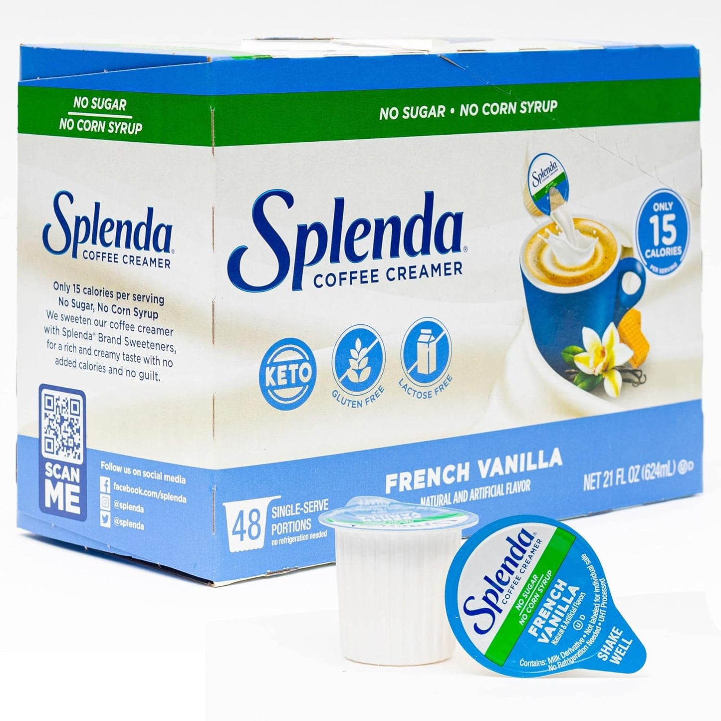 SPLENDA Single Serve Coffee Creamer Cups, Sugar Free French Vanilla, 48 Count (Pack of 4)