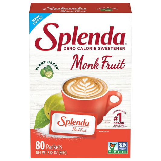 SPLENDA Monk Fruit Zero Calorie Plant Based Sweetener Substitute, Keto Sugar Alternative (80 Count) - Pack of 12